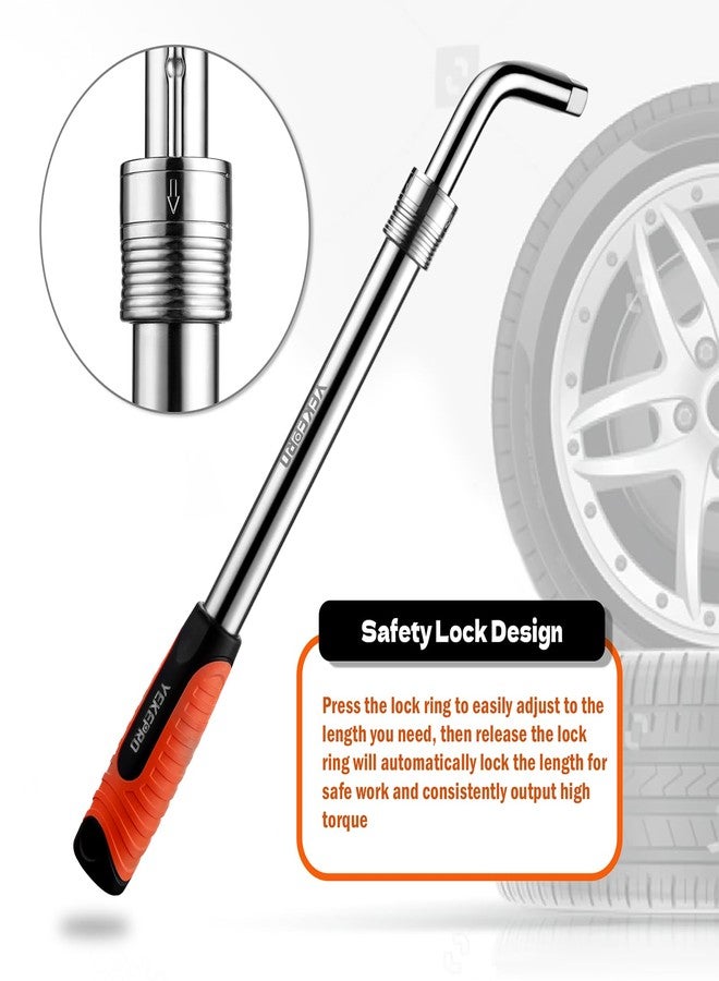 YEKEPRO Extendable Lug Wrench with Flip Sockets, 4-in-1 Telescoping Tire Tool Set, 6 Position Adjustable 15.2" to 20.7", Includes 17/19mm & 21/22mm CR-V Sockets for Most Cars & SUVs - W12004 - Image 4